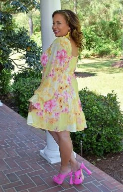 Flying Tomato - LD1406-PP - 41522 Essence Of Love Floral Dress - Yellow DRESSES